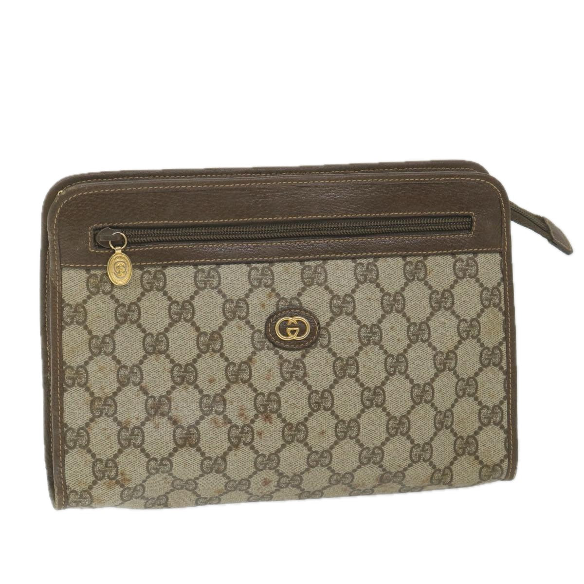 GUCCI GG Supreme Clutch Bag PVC Leather Beige 014 122 ti1356