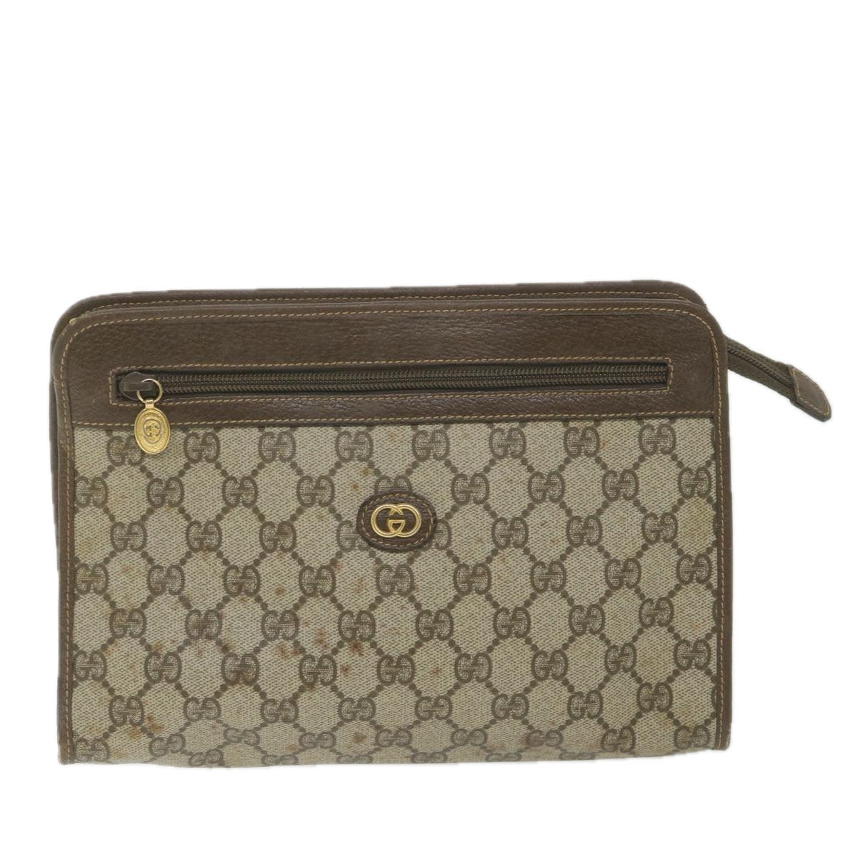 GUCCI GG Supreme Clutch Bag PVC Leather Beige 014 122 ti1356
