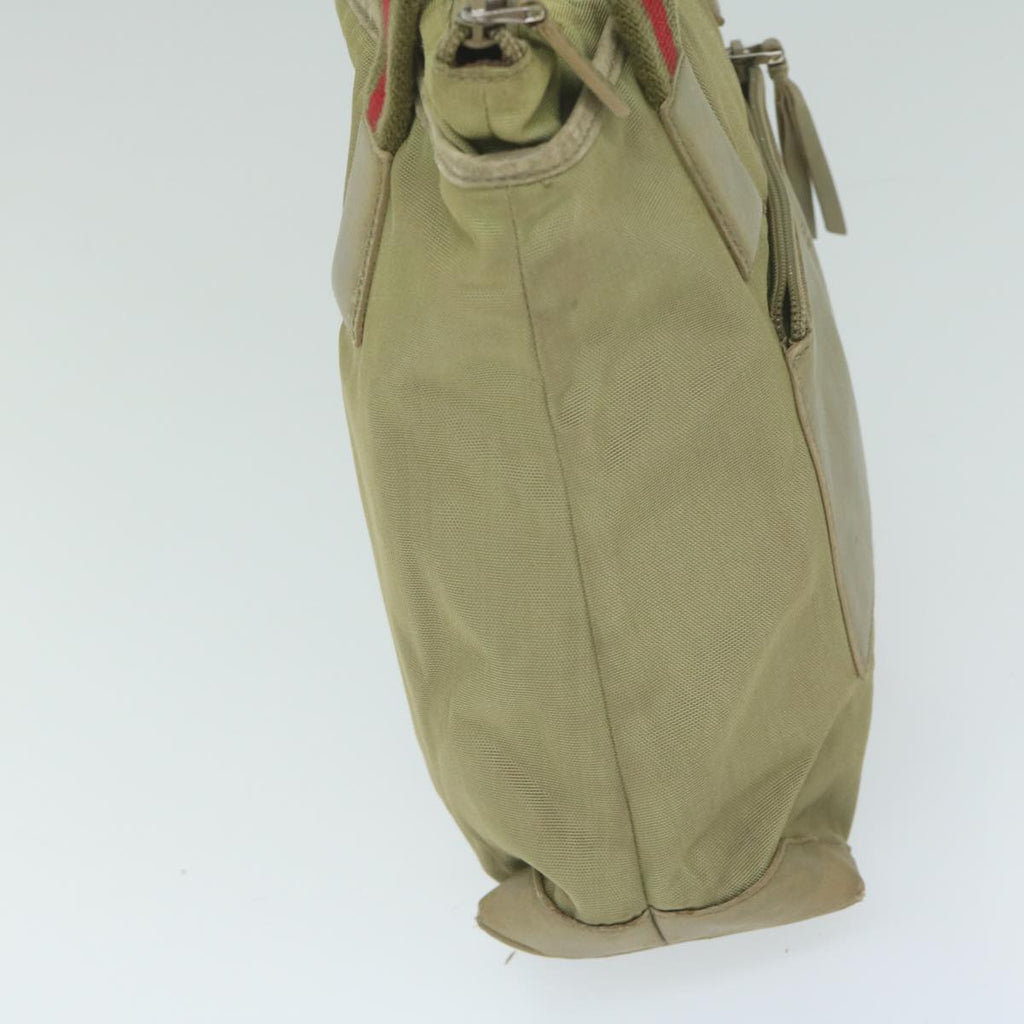 GUCCI Sherry Line Hand Bag Nylon Khaki Red 019 0402 3754 ti1383