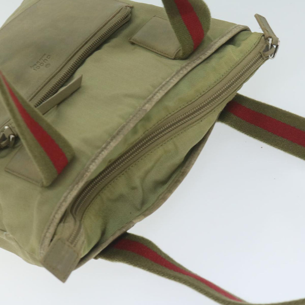 GUCCI Sherry Line Hand Bag Nylon Khaki Red 019 0402 3754 ti1383