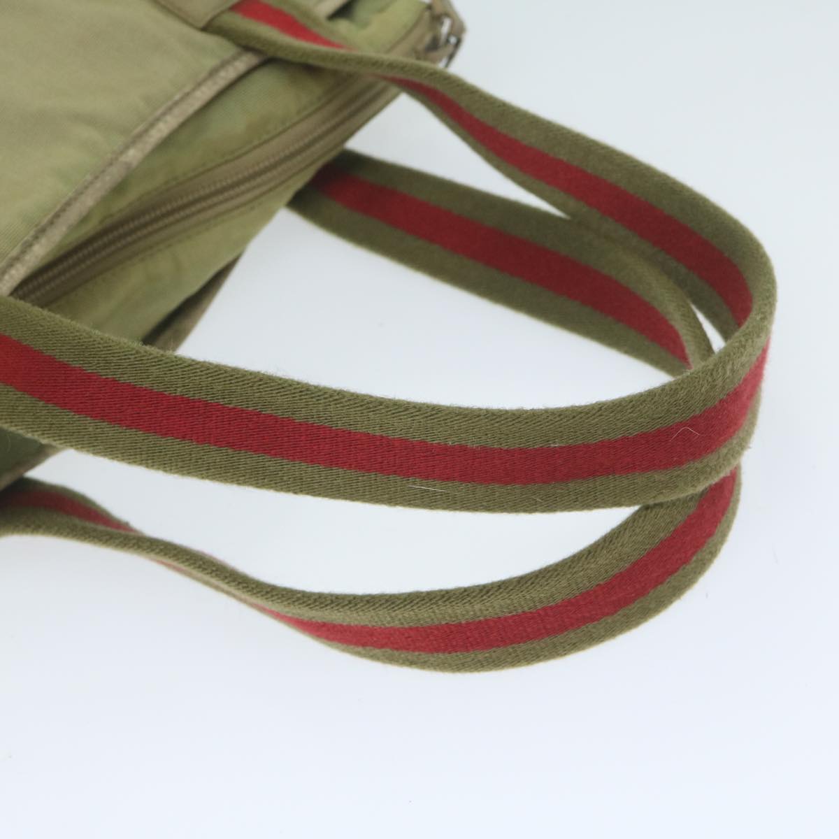 GUCCI Sherry Line Hand Bag Nylon Khaki Red 019 0402 3754 ti1383