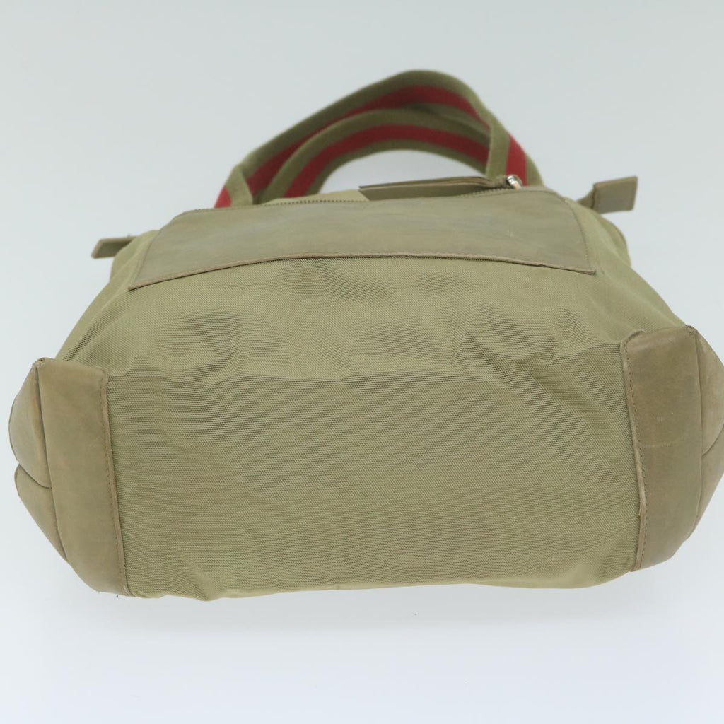 GUCCI Sherry Line Hand Bag Nylon Khaki Red 019 0402 3754 ti1383
