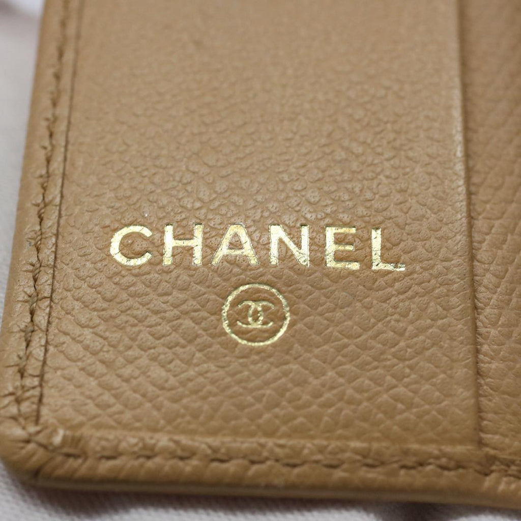 CHANEL Key Case Leather Beige CC ti1413