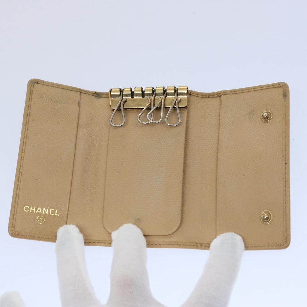 CHANEL Key Case Leather Beige CC ti1413