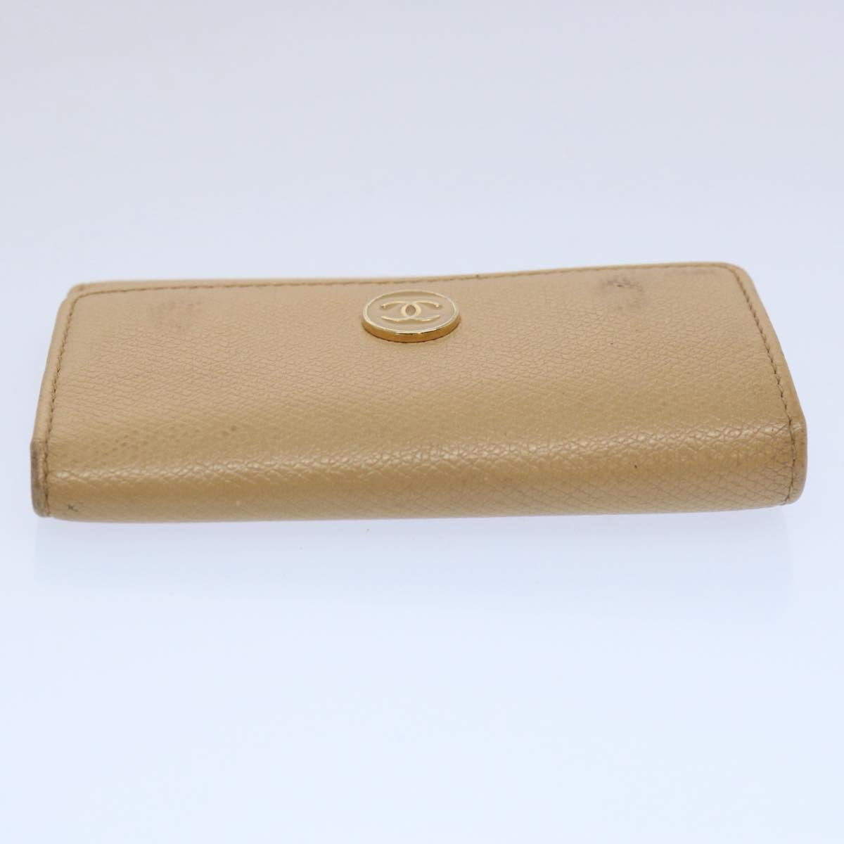 CHANEL Key Case Leather Beige CC ti1413