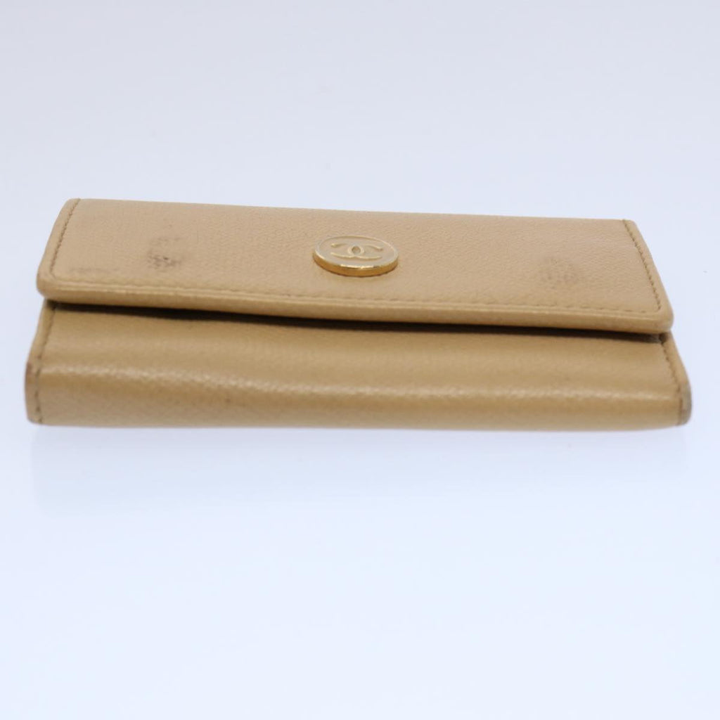 CHANEL Key Case Leather Beige CC ti1413