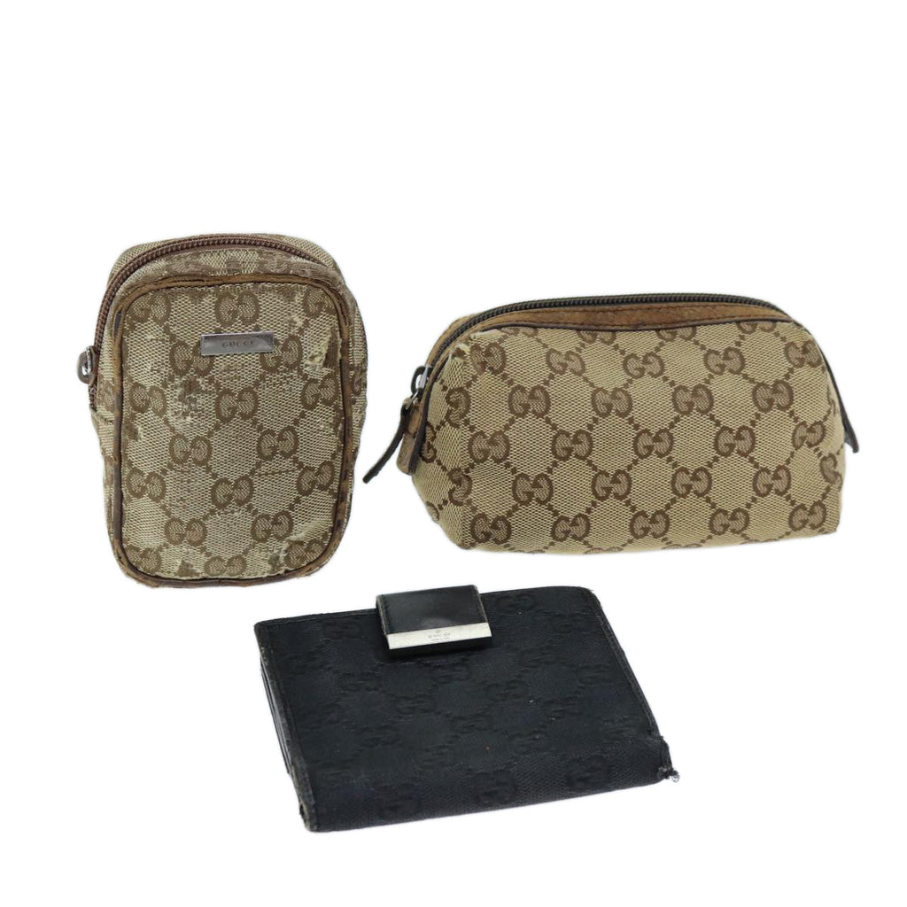 GUCCI GG Canvas Pouch 3Set Beige Black ti1630