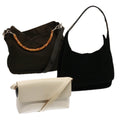 GUCCI Bamboo Shoulder Bag Suede Leather 3Set White Black Brown ti1672