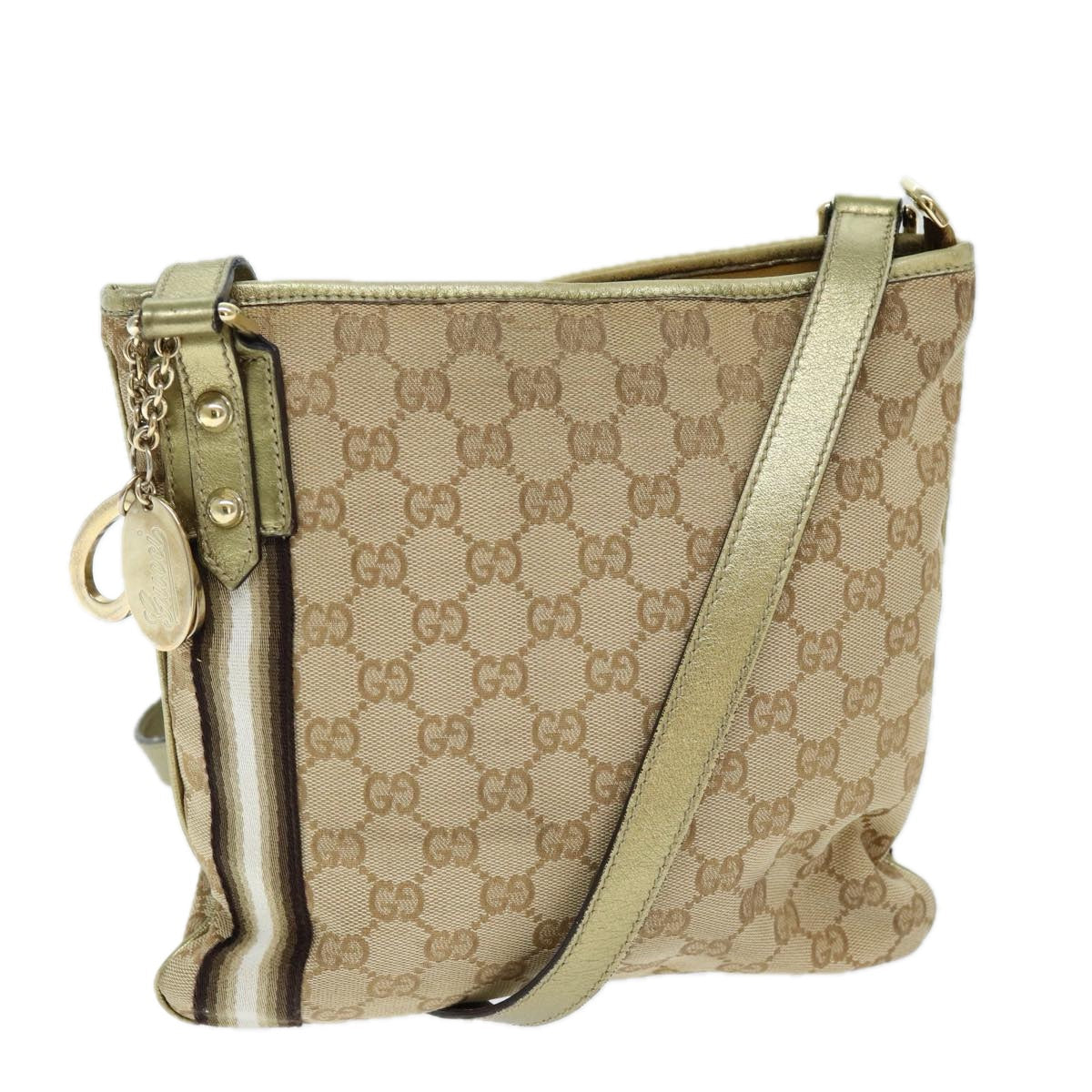 GUCCI GG Canvas Shoulder Bag Beige Gold ti1674