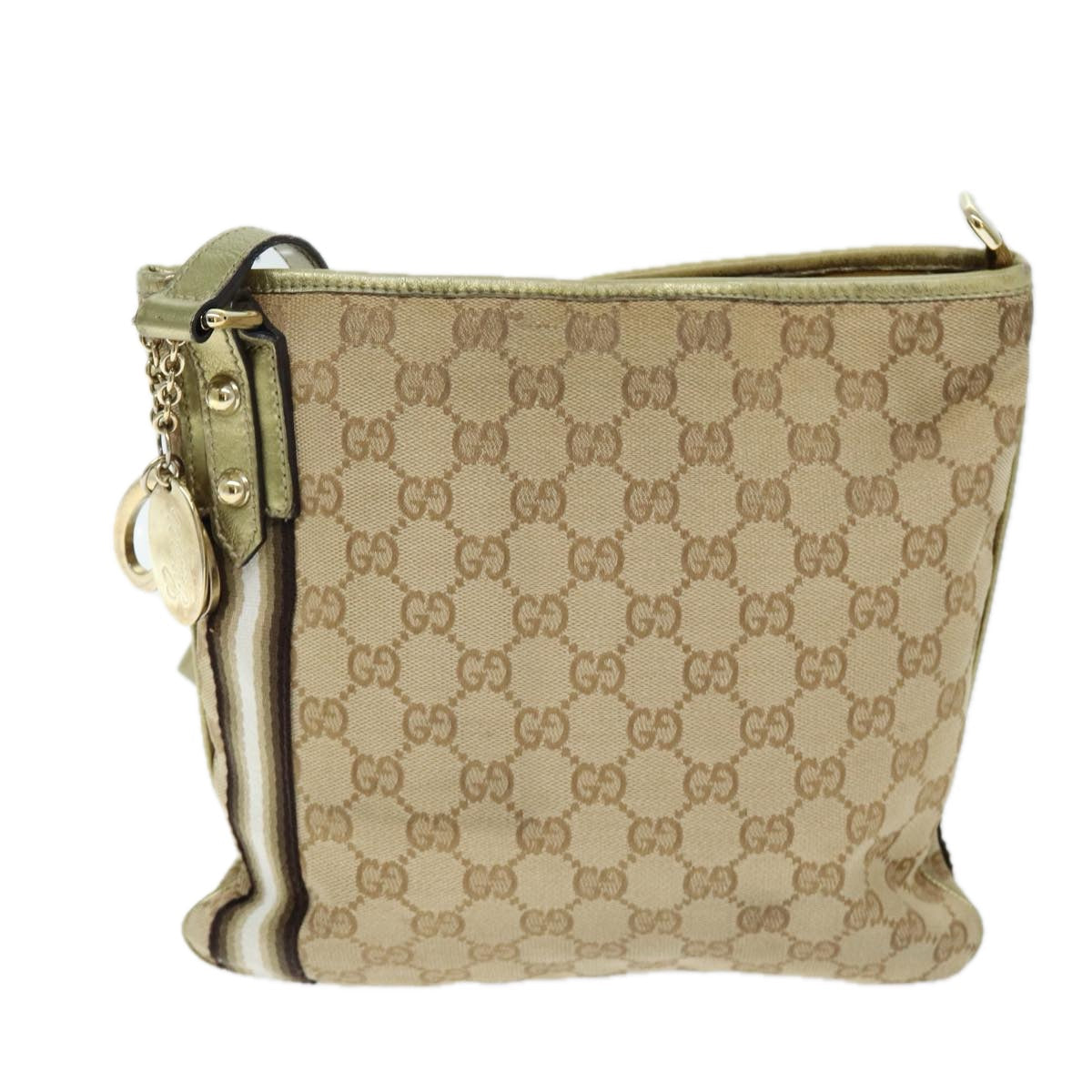 GUCCI GG Canvas Shoulder Bag Beige Gold ti1674