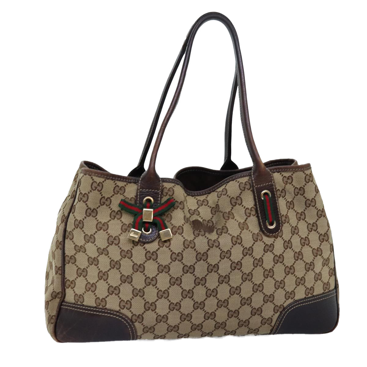 GUCCI GG Canvas Web Sherry Line Tote Bag Beige Green Red ti1682