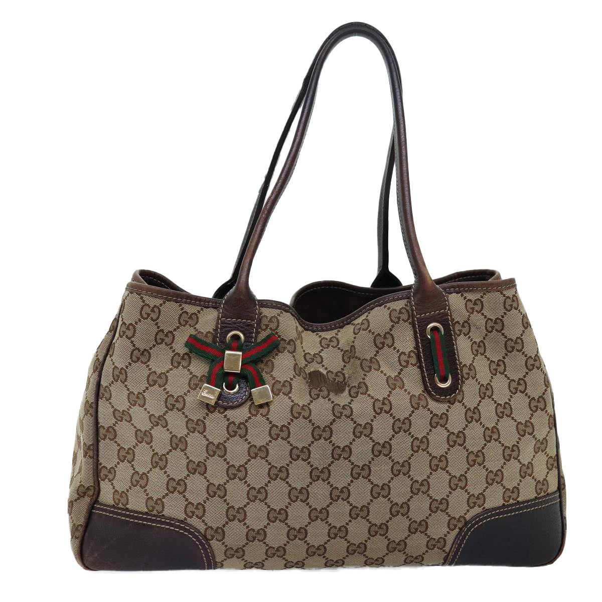 GUCCI GG Canvas Web Sherry Line Tote Bag Beige Green Red ti1682
