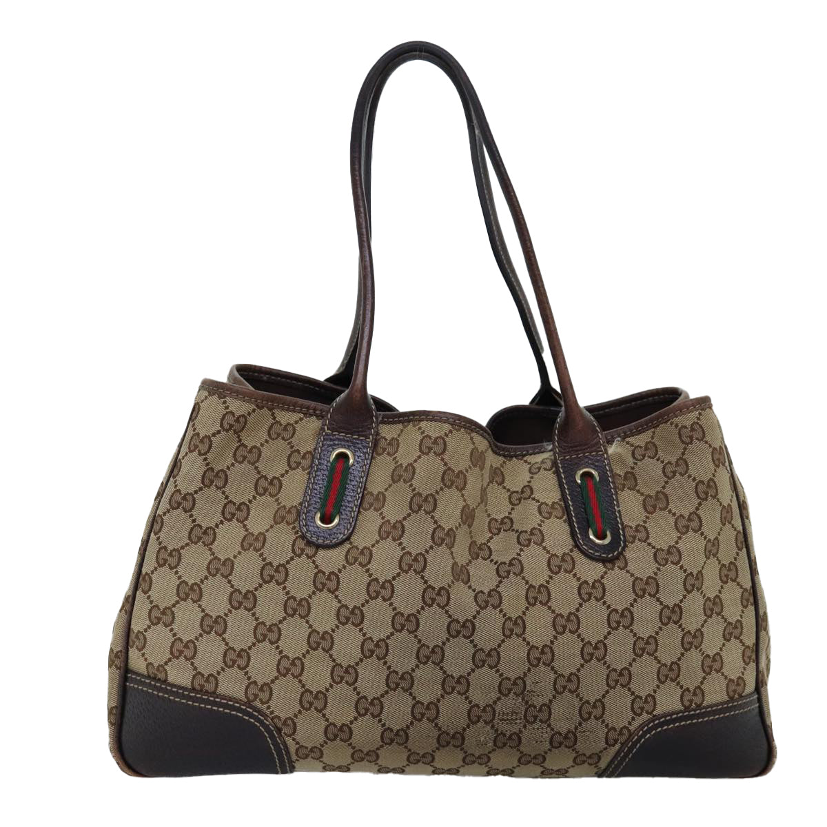 GUCCI GG Canvas Web Sherry Line Tote Bag Beige Green Red ti1682