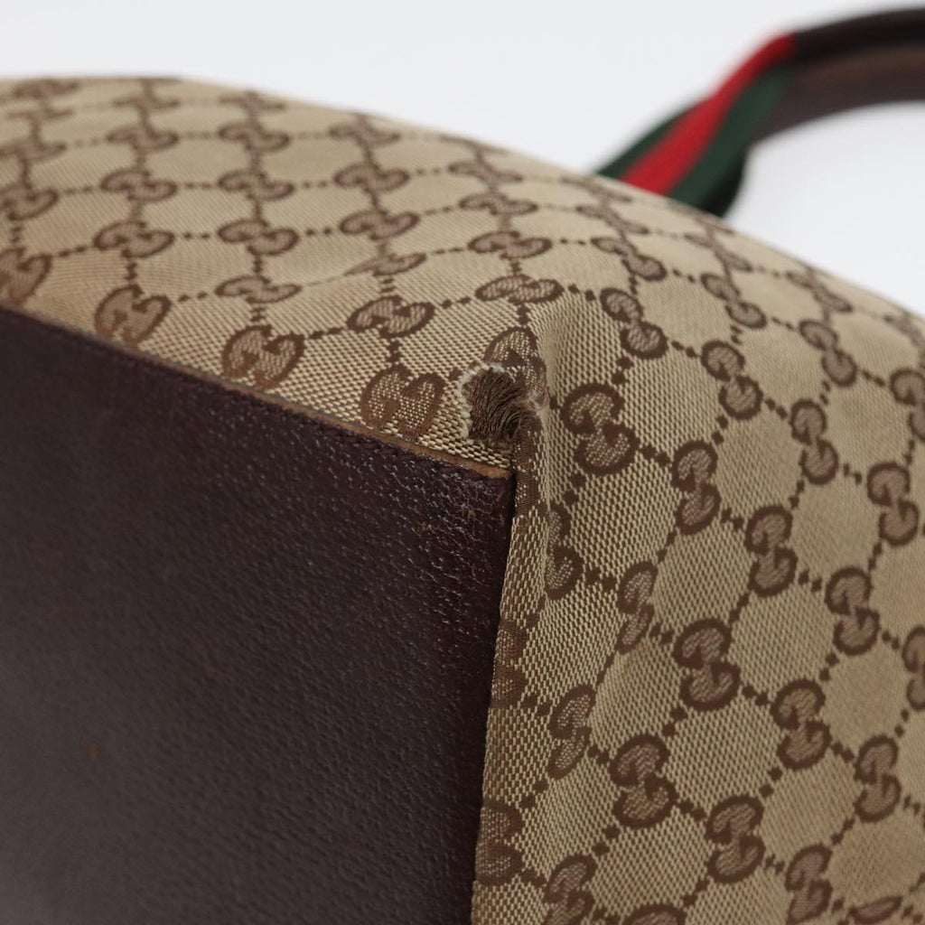 GUCCI GG Canvas Web Sherry Line Tote Bag Canvas Beige ti1861