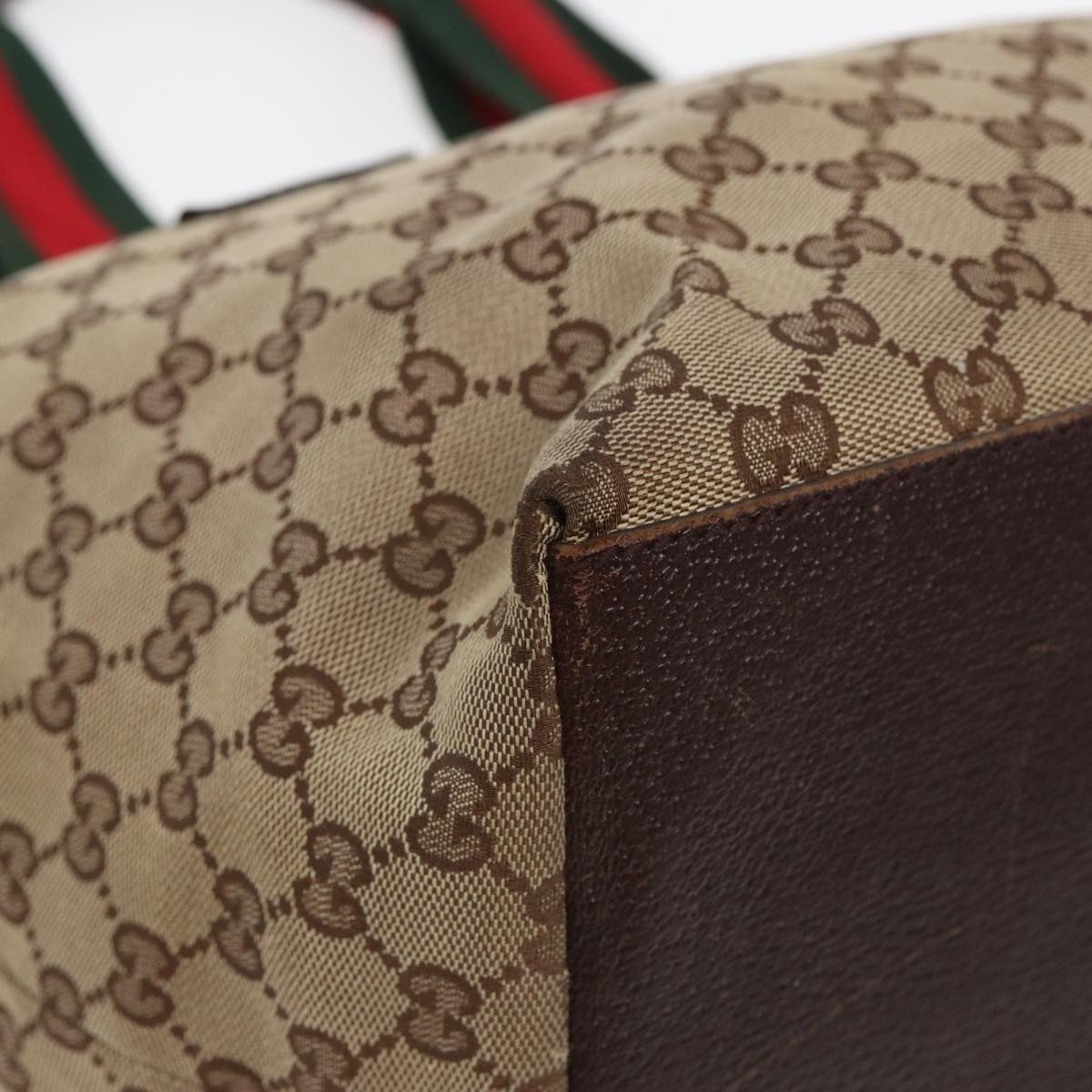 GUCCI GG Canvas Web Sherry Line Tote Bag Canvas Beige ti1861