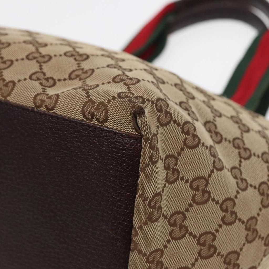 GUCCI GG Canvas Web Sherry Line Tote Bag Canvas Beige ti1861