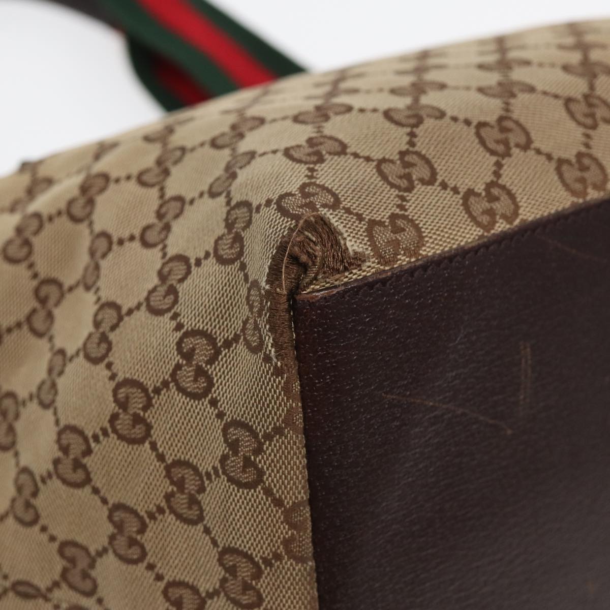 GUCCI GG Canvas Web Sherry Line Tote Bag Canvas Beige ti1861