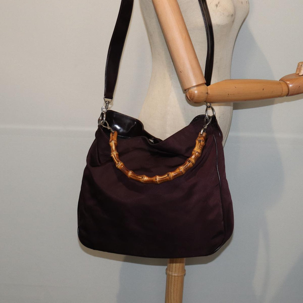 GUCCI Bamboo Hand Bag Nylon 2way Wine Red 001 1553 1577 ti1901
