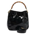 GUCCI Bamboo Hand Bag Enamel 2way Black 001 1638 2615 ti1902