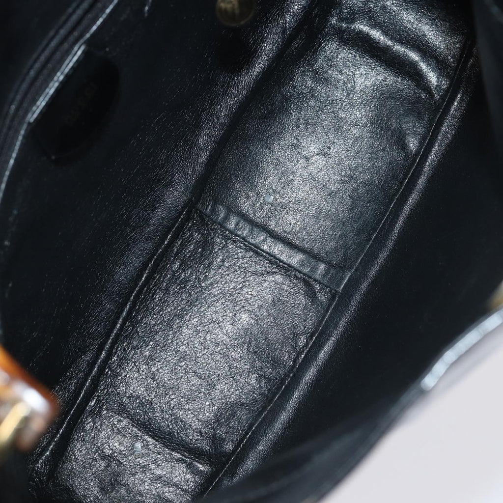 GUCCI Bamboo Hand Bag Enamel 2way Black 001 1638 2615 ti1902