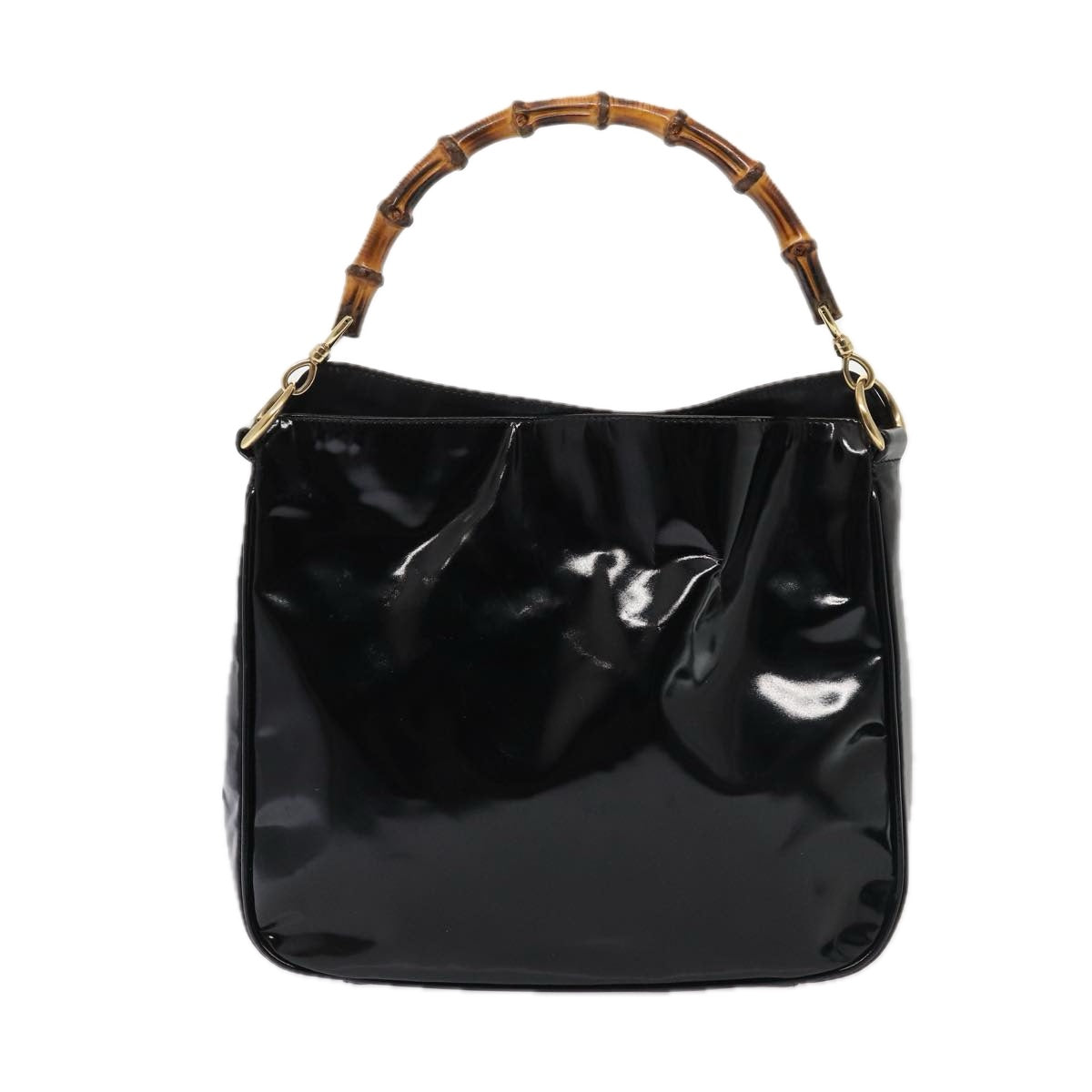 GUCCI Bamboo Hand Bag Enamel 2way Black 001 1638 2615 ti1902