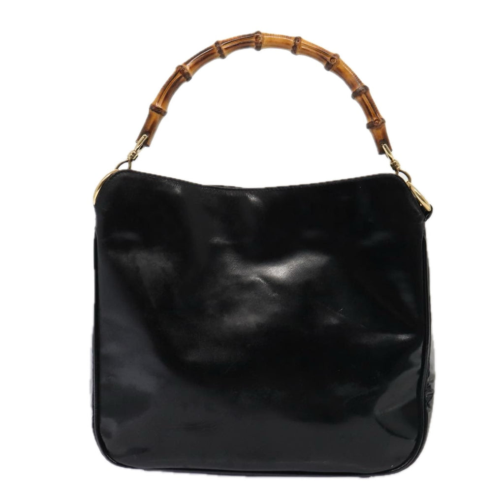 GUCCI Bamboo Hand Bag Enamel 2way Black 001 1638 2615 ti1902