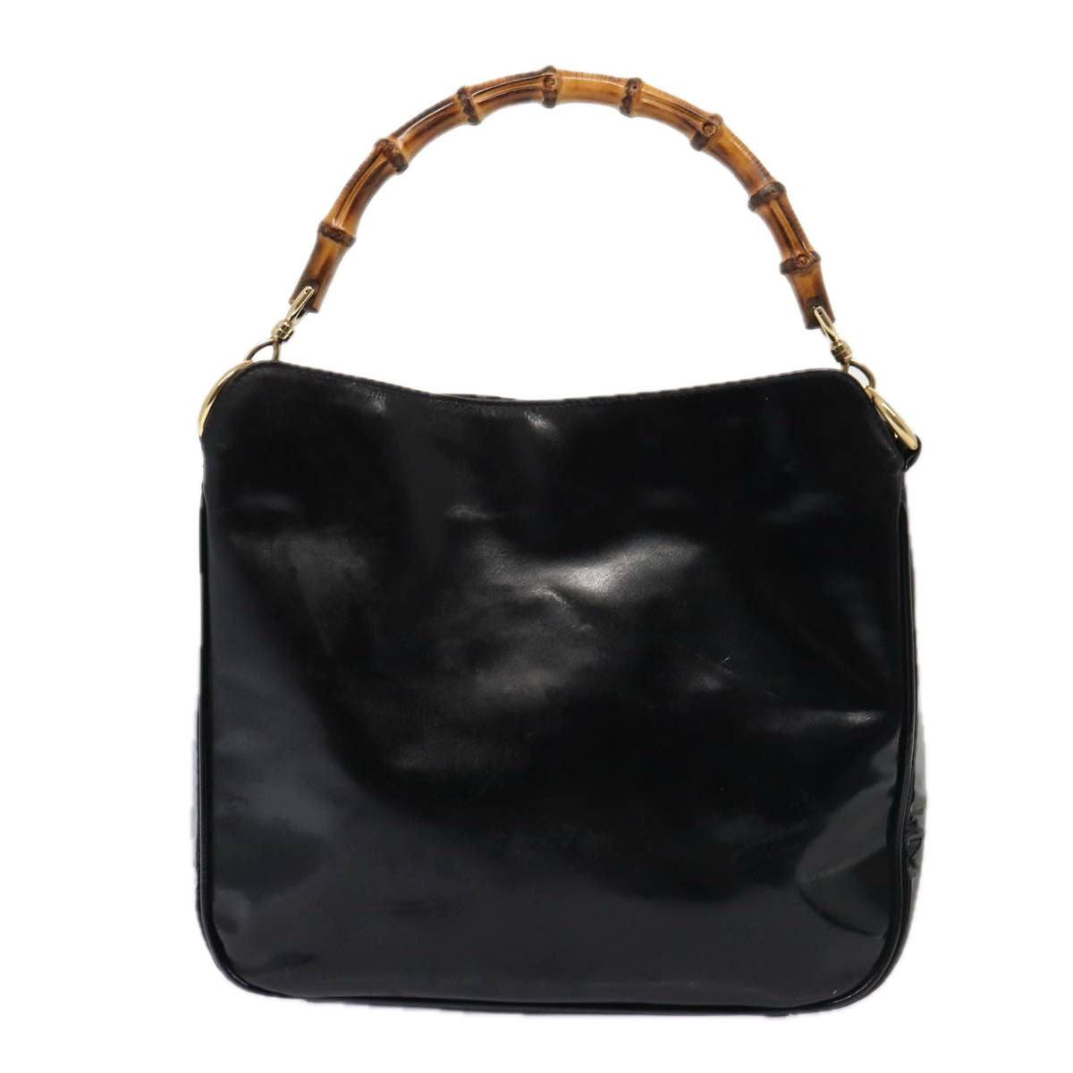 GUCCI Bamboo Hand Bag Enamel 2way Black 001 1638 2615 ti1902