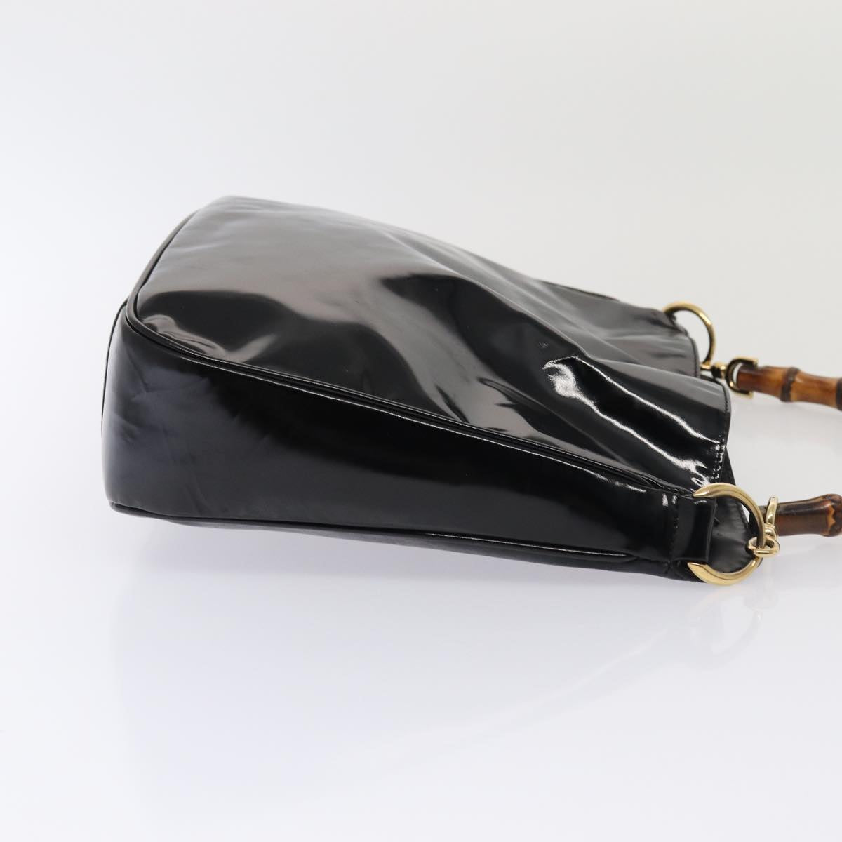 GUCCI Bamboo Hand Bag Enamel 2way Black 001 1638 2615 ti1902