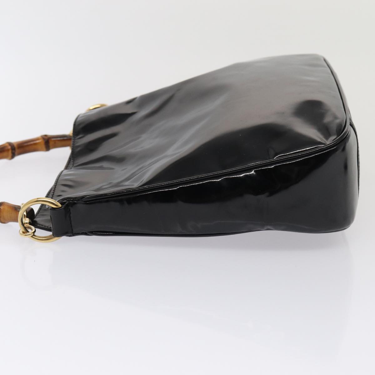 GUCCI Bamboo Hand Bag Enamel 2way Black 001 1638 2615 ti1902