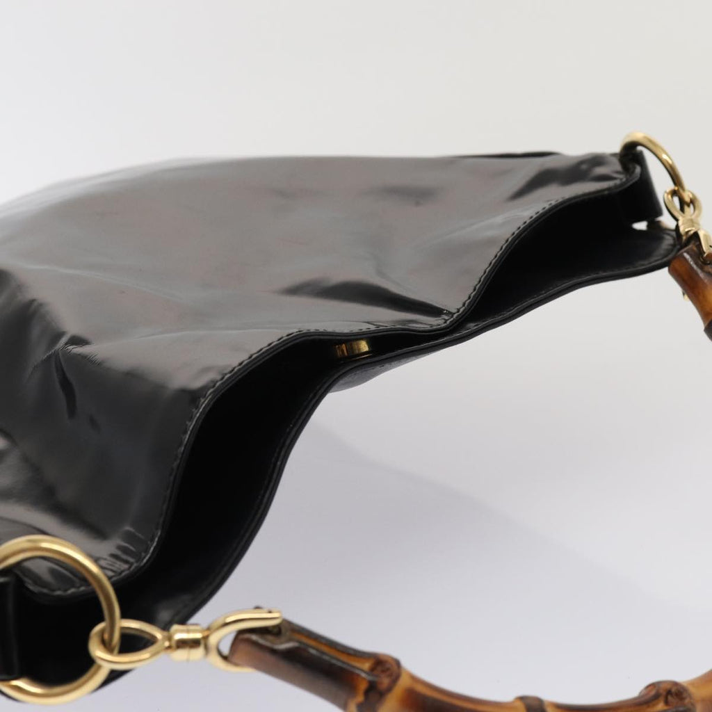 GUCCI Bamboo Hand Bag Enamel 2way Black 001 1638 2615 ti1902