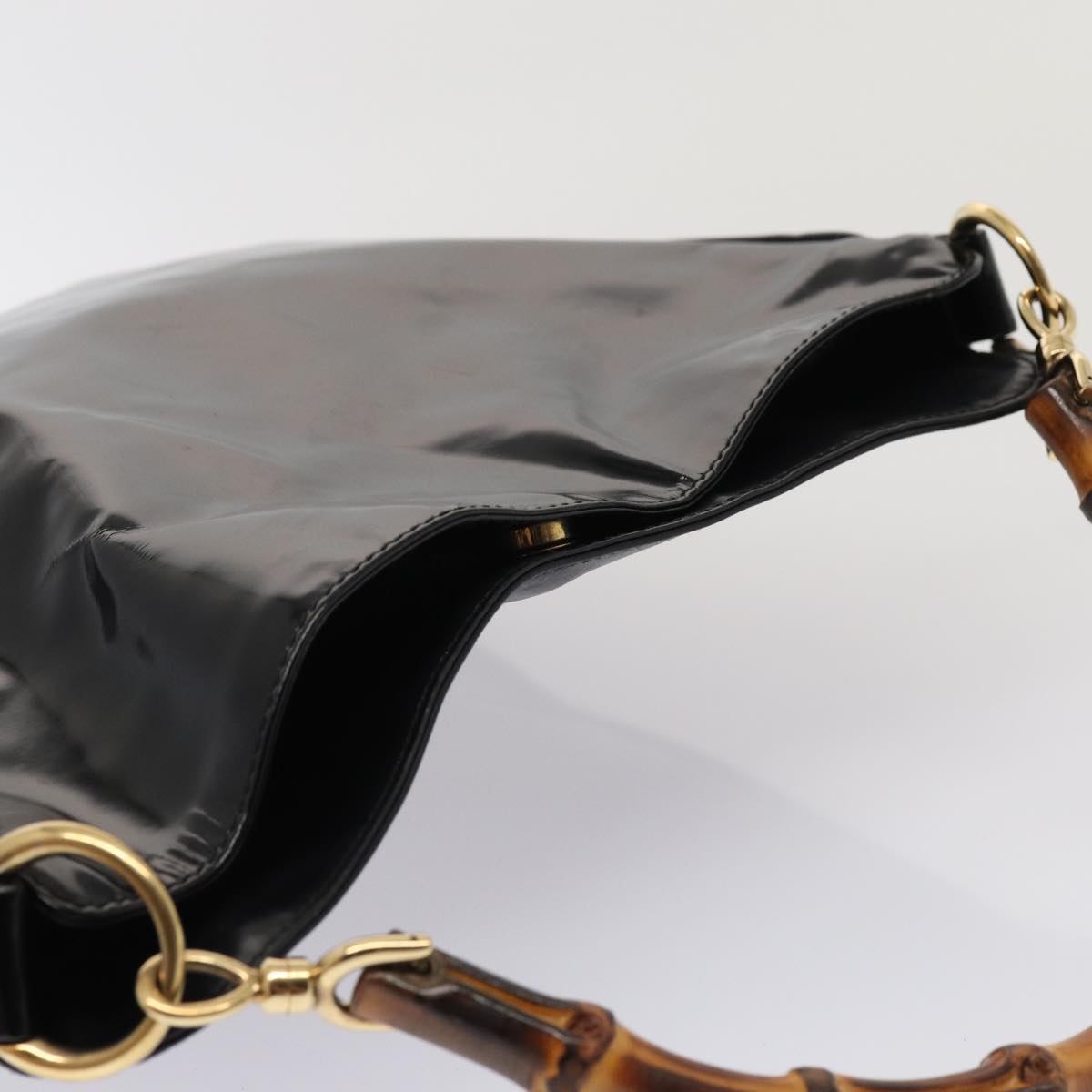 GUCCI Bamboo Hand Bag Enamel 2way Black 001 1638 2615 ti1902