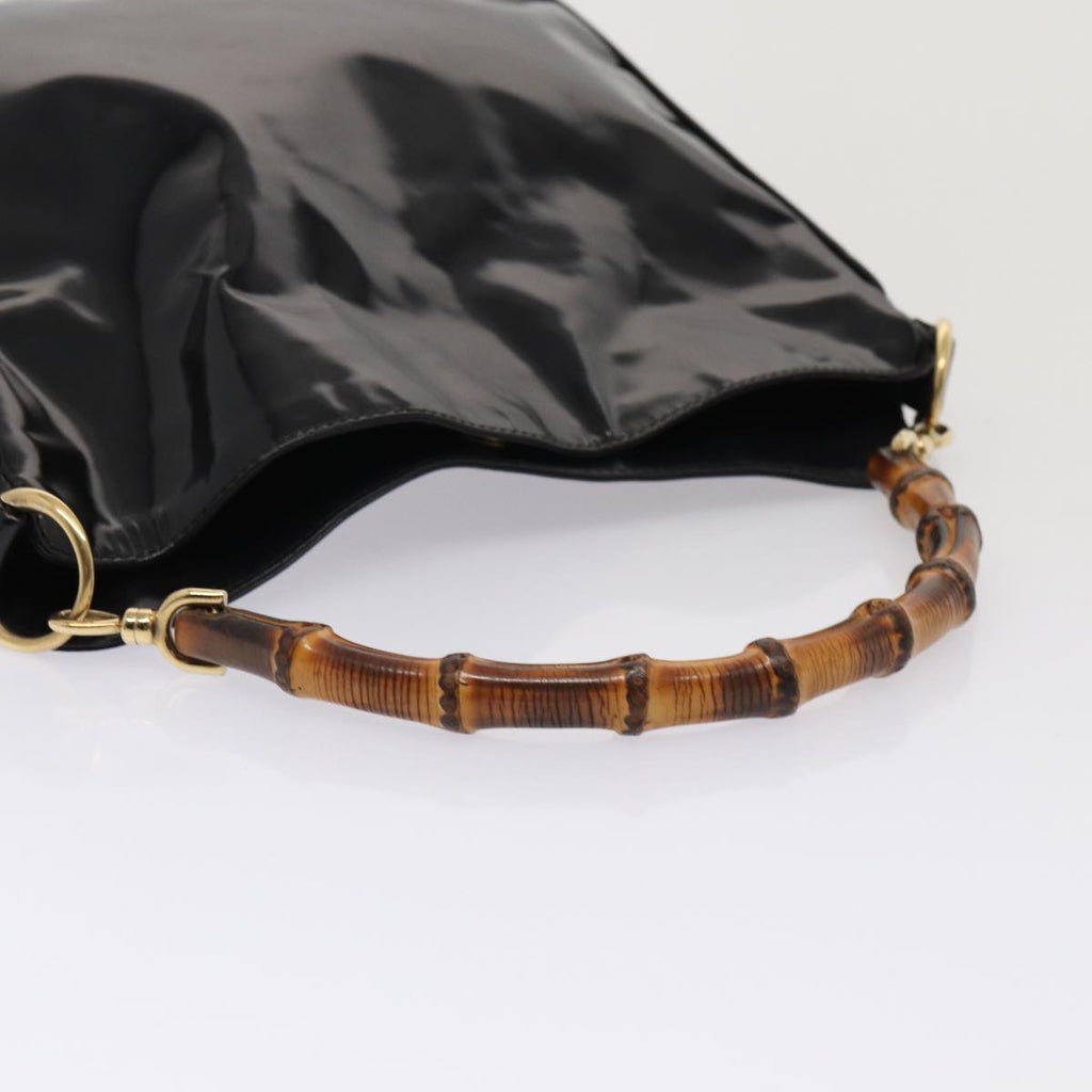 GUCCI Bamboo Hand Bag Enamel 2way Black 001 1638 2615 ti1902
