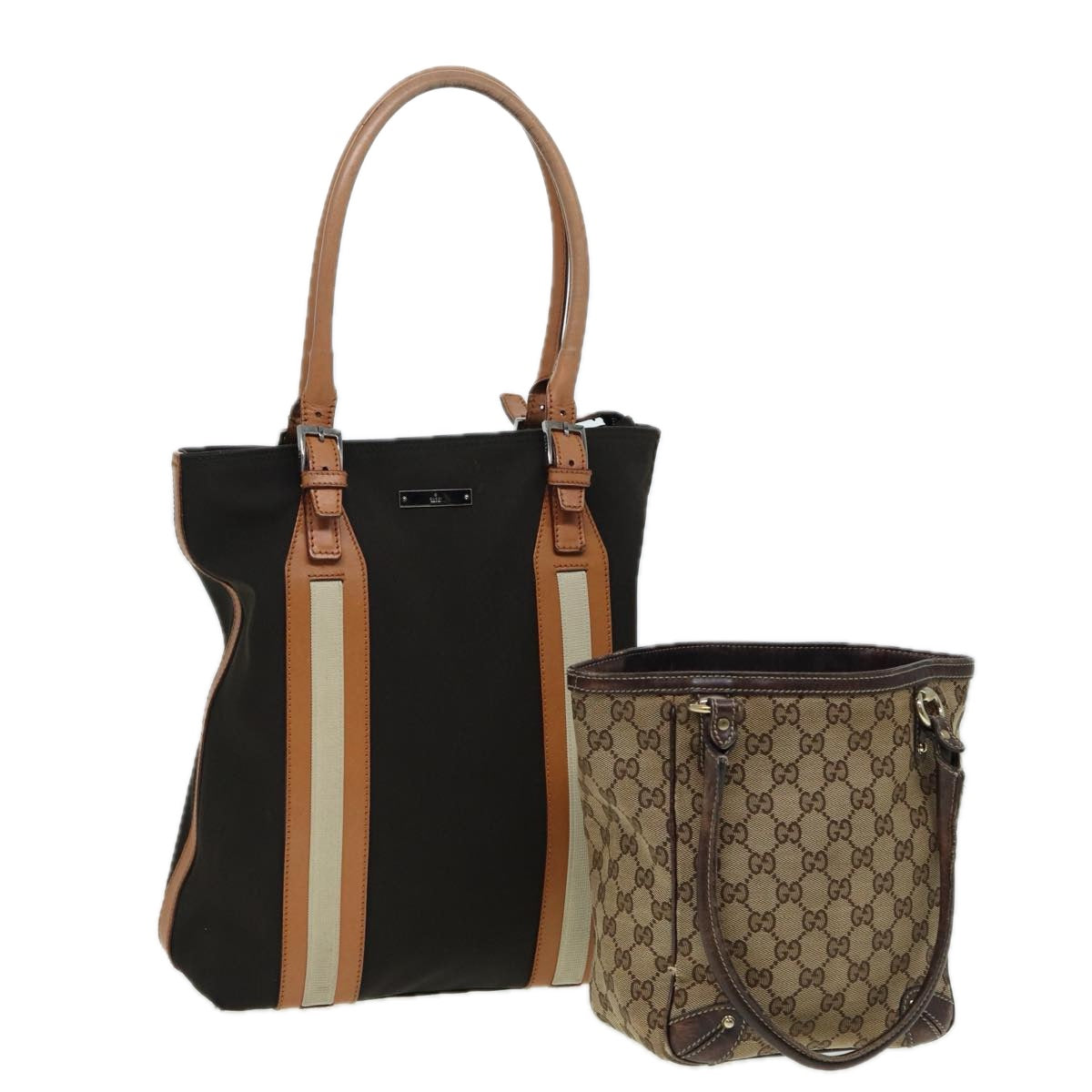 GUCCI GG Canvas Hand Bag Canvas 2Set Beige Brown ti1903