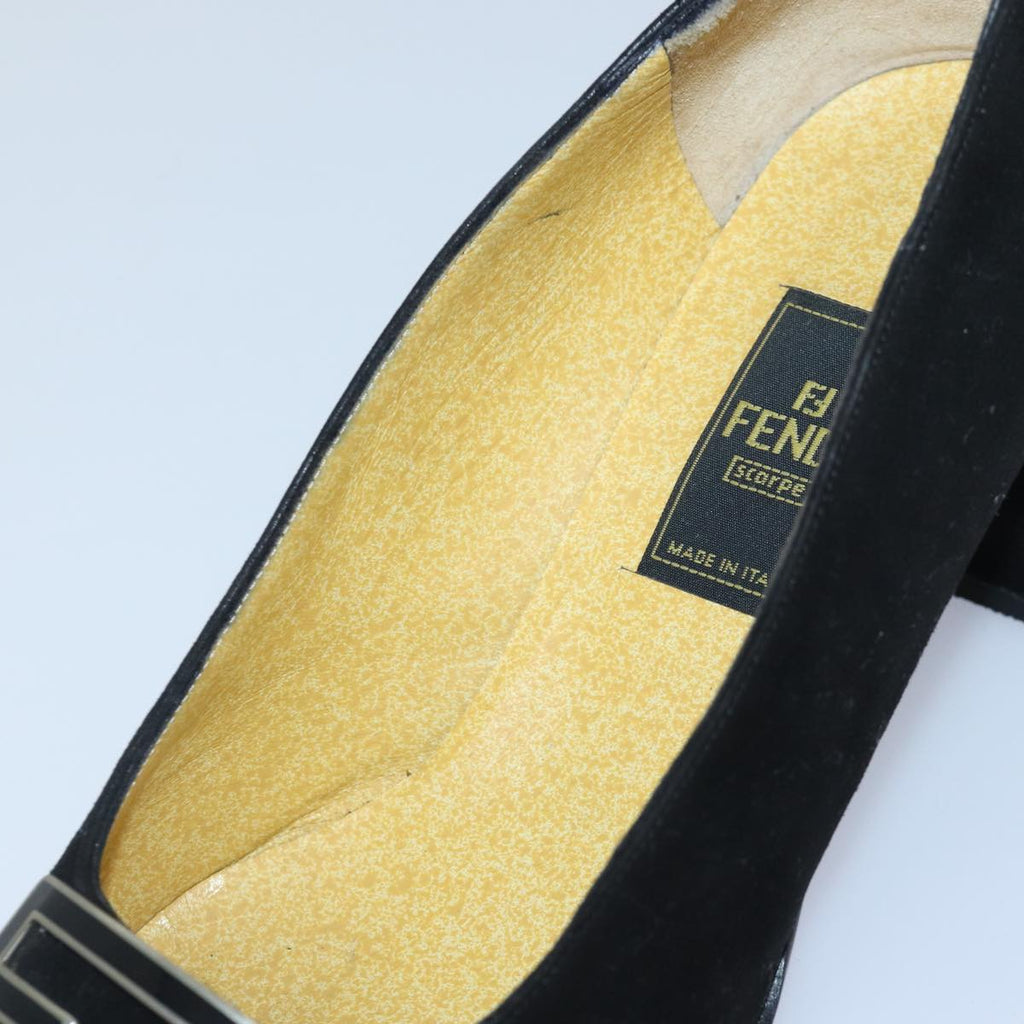 FENDI Pumps 36 1/2 pumps Suede Leather Black Silver ti1921