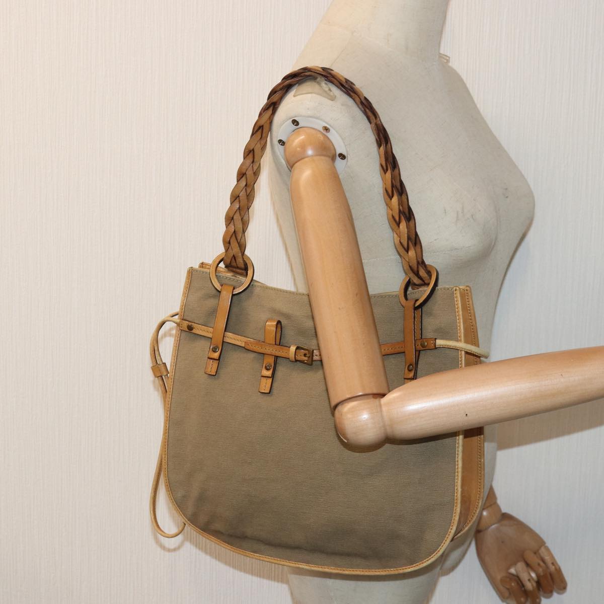 GUCCI Hand Bag Canvas Leather Beige 110295 ti1937