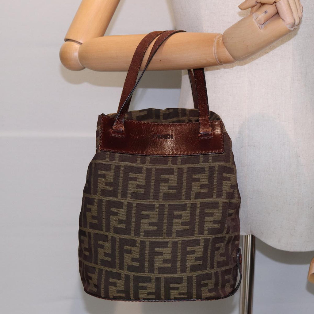 FENDI Zucca Canvas Hand Bag Brown Black ti1947