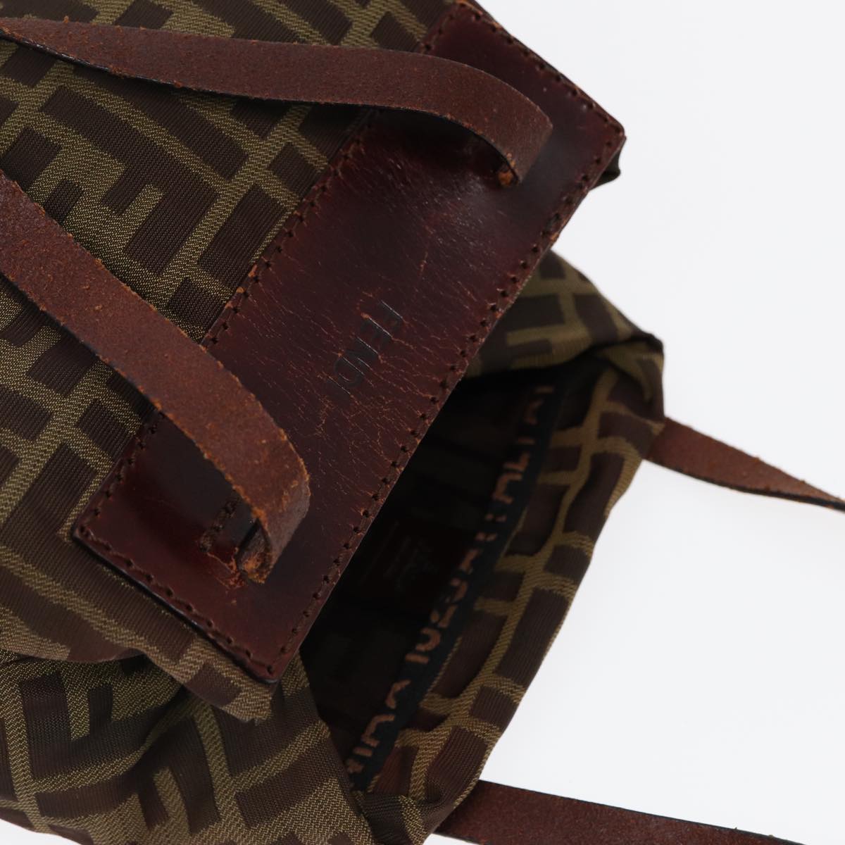 FENDI Zucca Canvas Hand Bag Brown Black ti1947