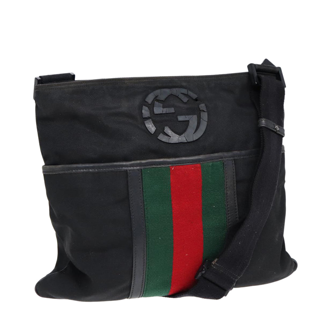 GUCCI Web Sherry Line Shoulder Bag Nylon Black Silver 181067 ti1952