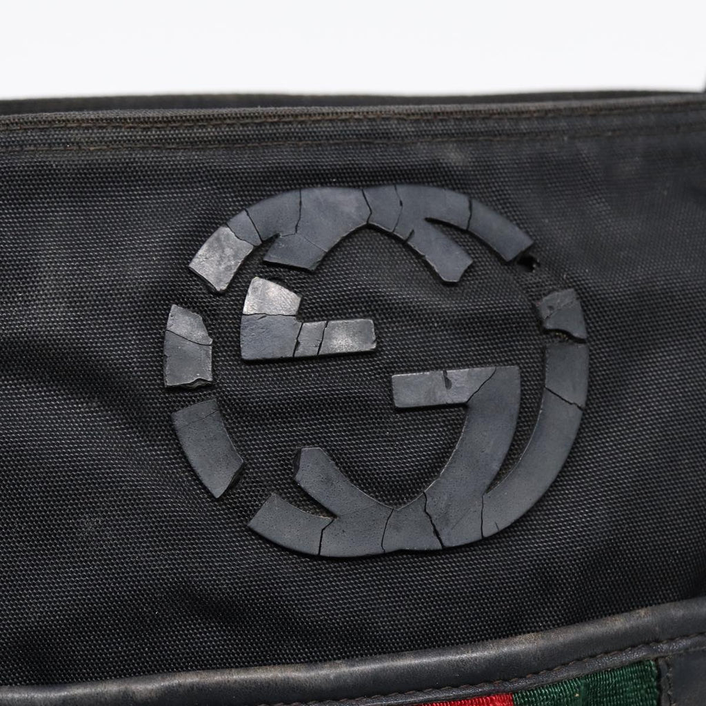 GUCCI Web Sherry Line Shoulder Bag Nylon Black Silver 181067 ti1952