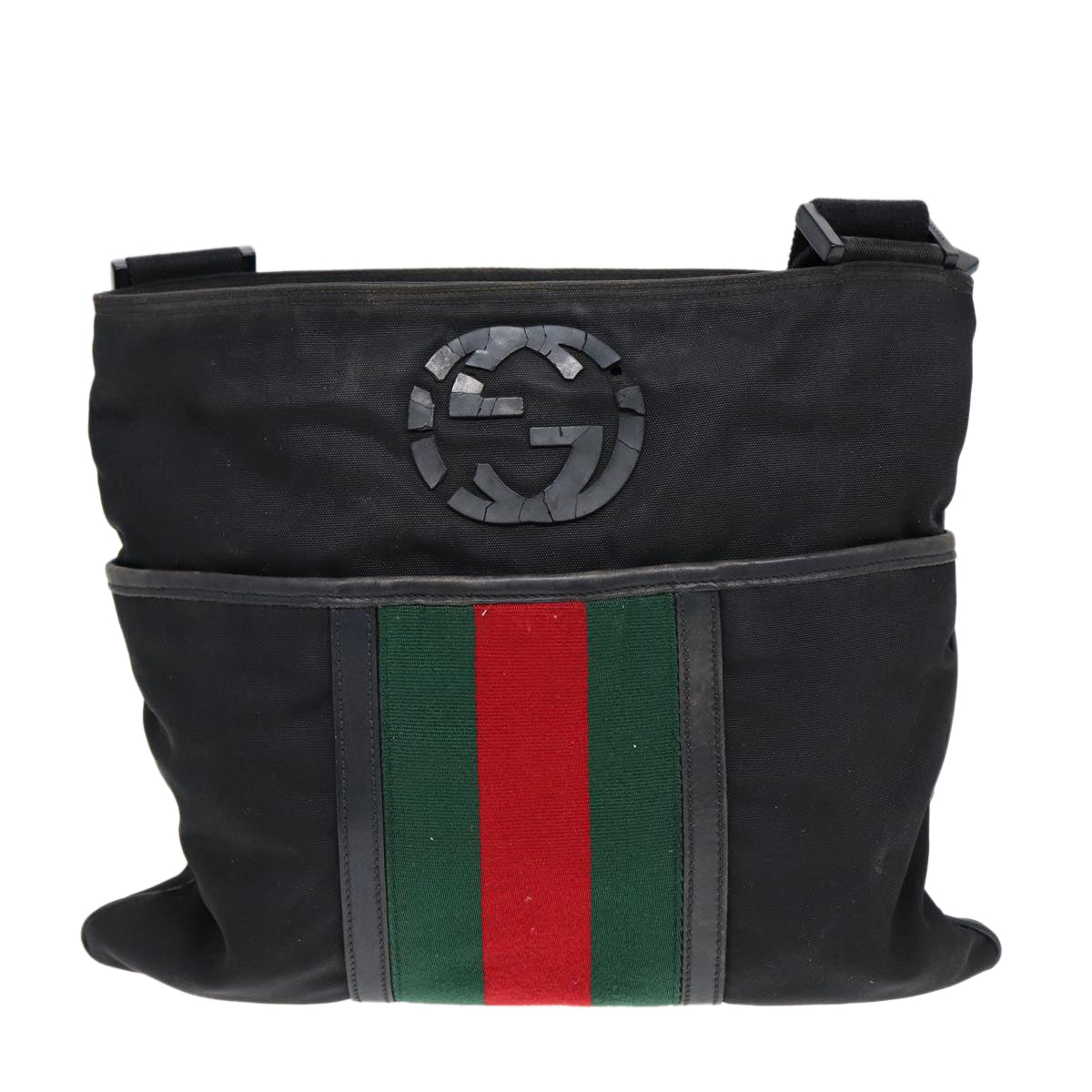 GUCCI Web Sherry Line Shoulder Bag Nylon Black Silver 181067 ti1952