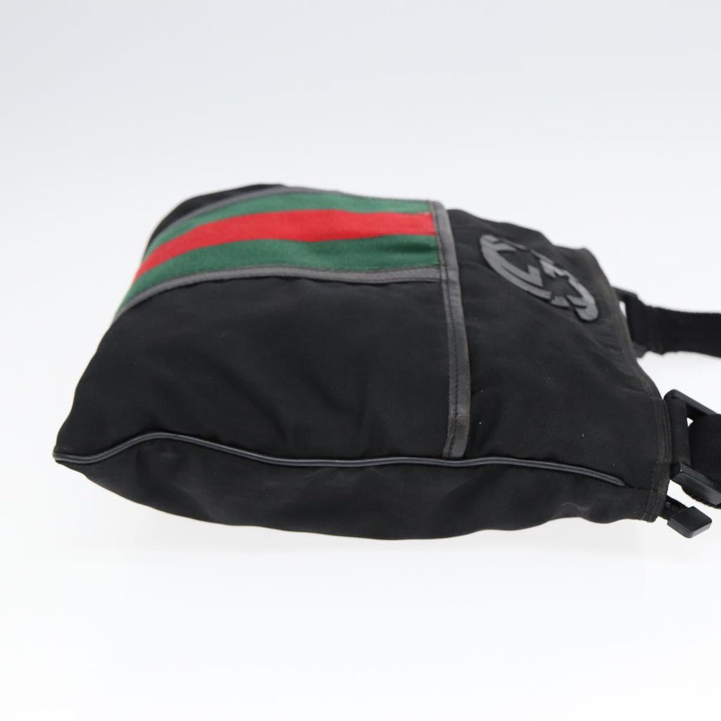 GUCCI Web Sherry Line Shoulder Bag Nylon Black Silver 181067 ti1952