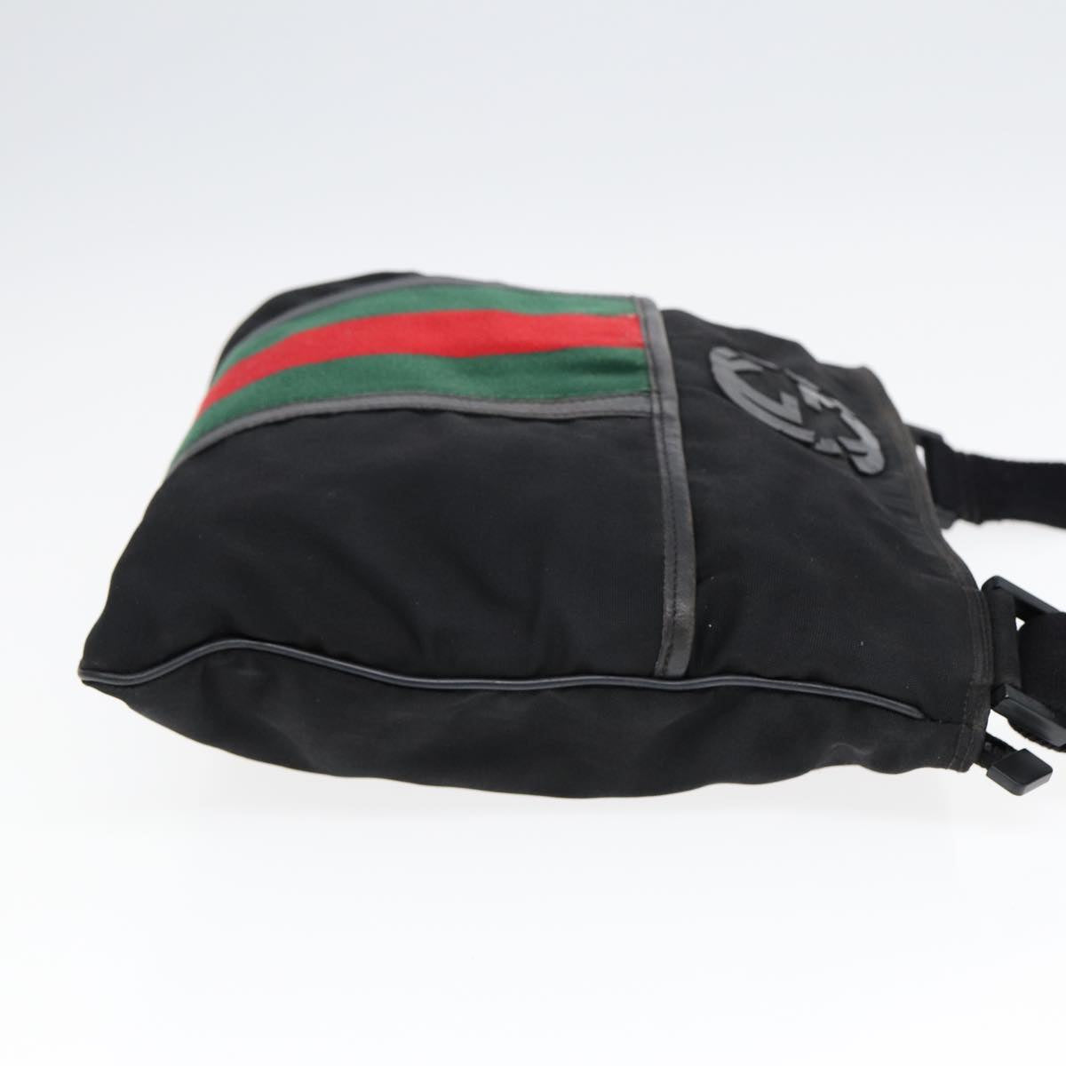 GUCCI Web Sherry Line Shoulder Bag Nylon Black Silver 181067 ti1952