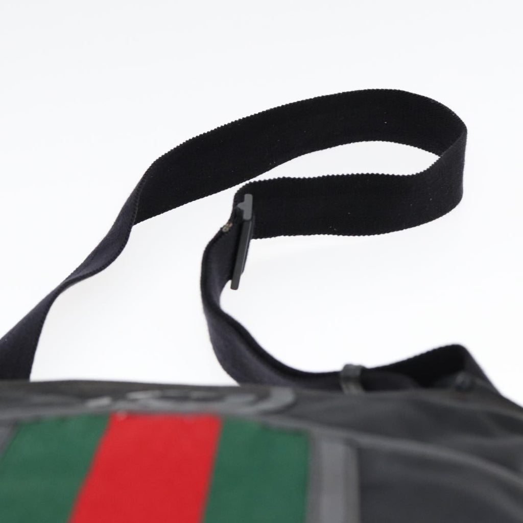 GUCCI Web Sherry Line Shoulder Bag Nylon Black Silver 181067 ti1952