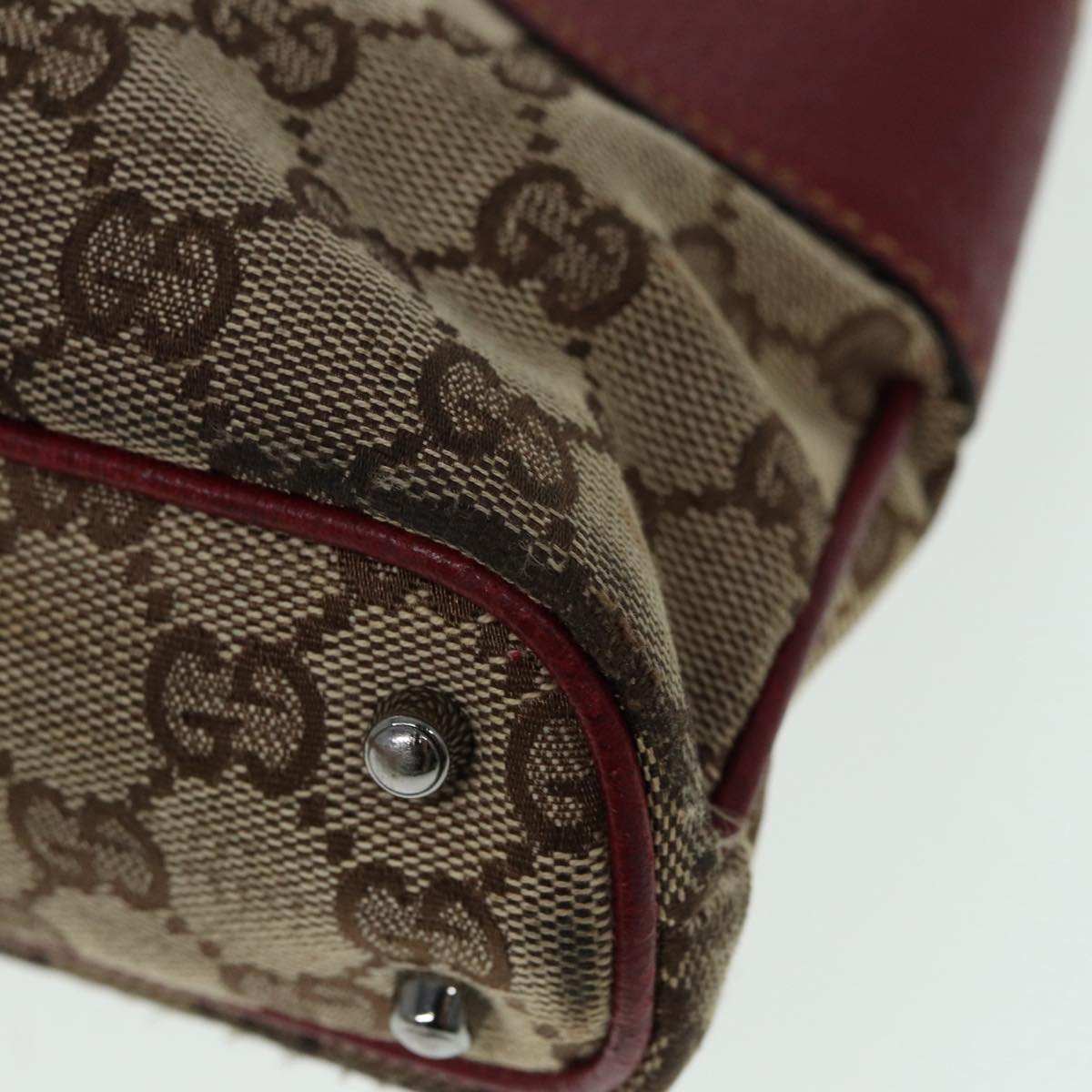 GUCCI GG Canvas Tote Bag Beige Red 113015 ti1957