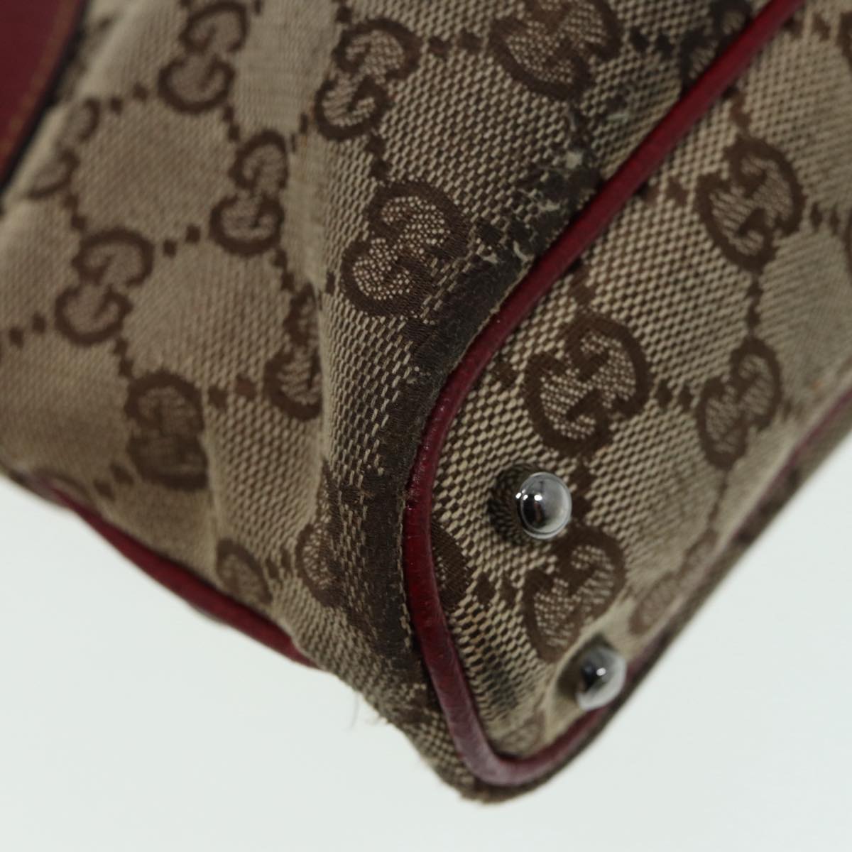 GUCCI GG Canvas Tote Bag Beige Red 113015 ti1957
