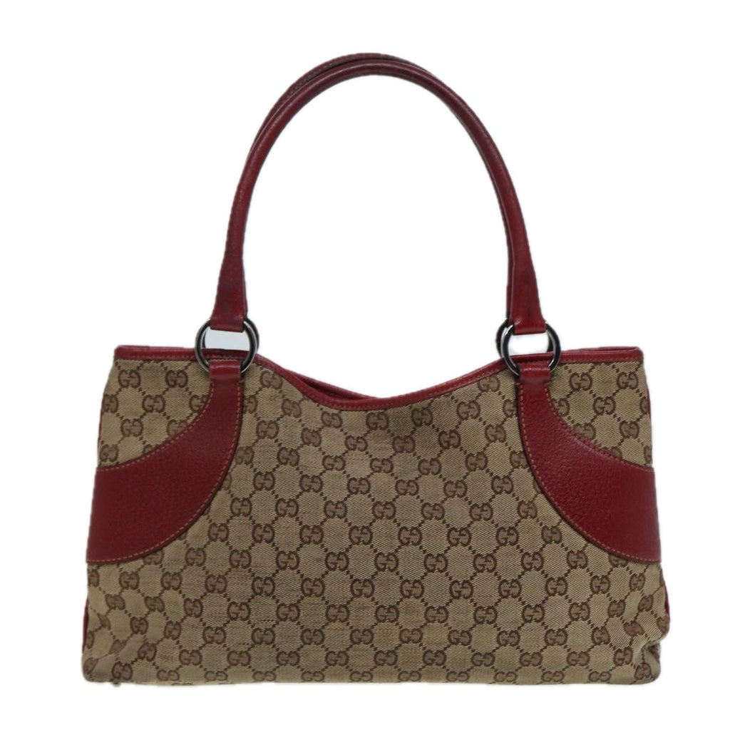 GUCCI GG Canvas Tote Bag Beige Red 113015 ti1957