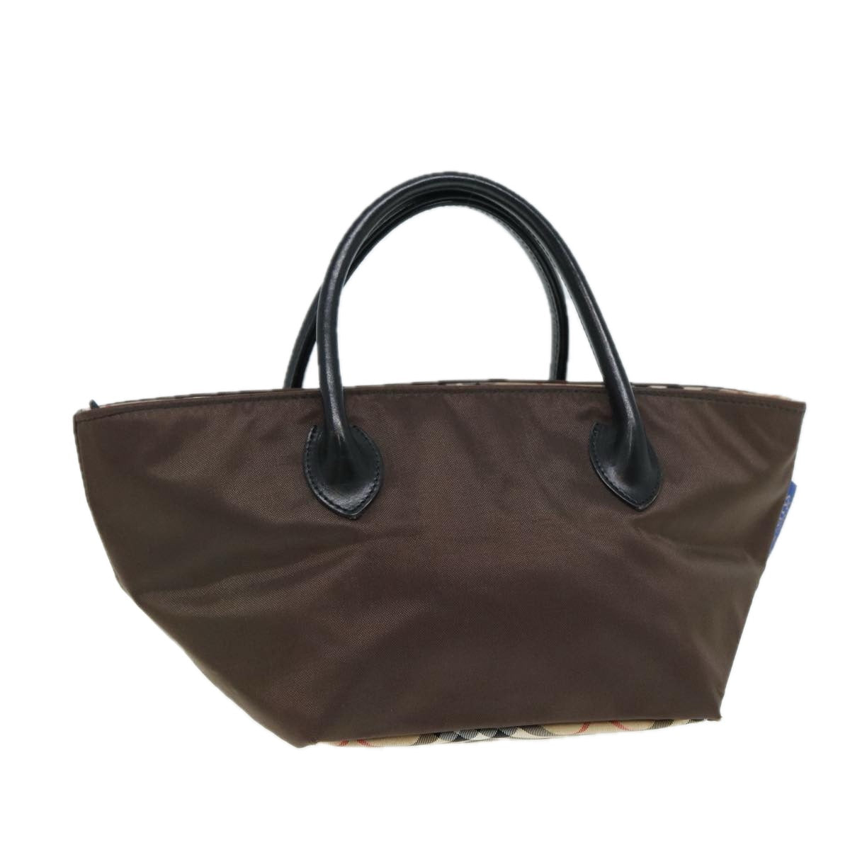 BURBERRY Nova Check Hand Bag Nylon Brown Black Silver ti1962