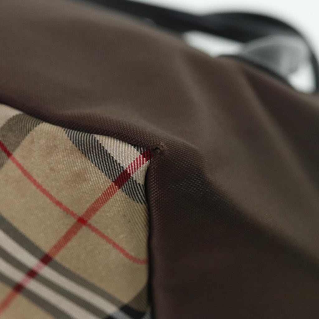 BURBERRY Nova Check Hand Bag Nylon Brown Black Silver ti1962