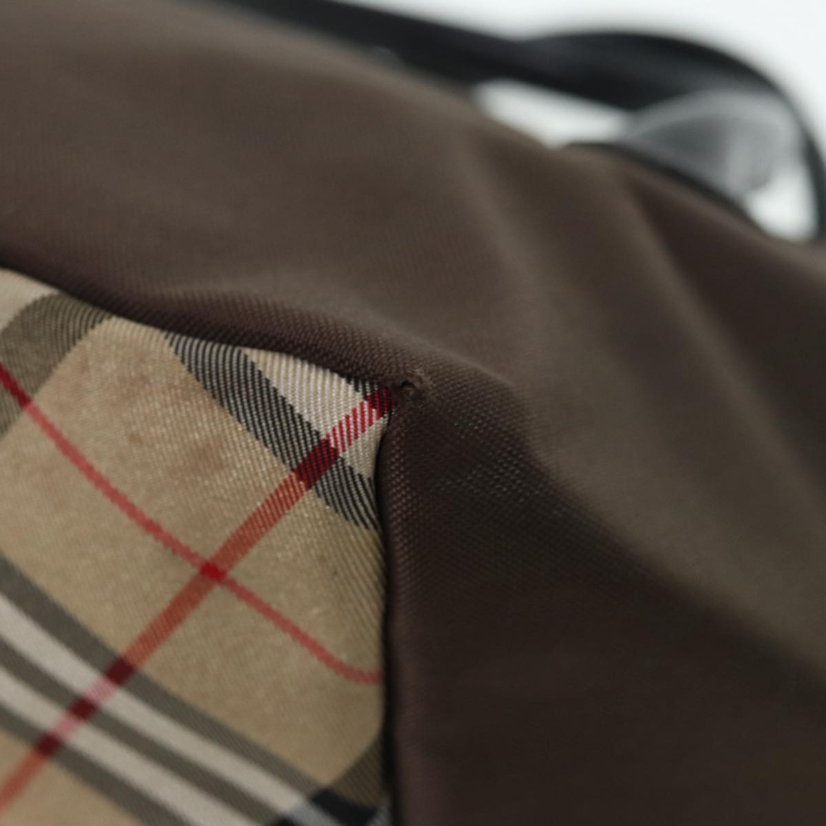 BURBERRY Nova Check Hand Bag Nylon Brown Black Silver ti1962