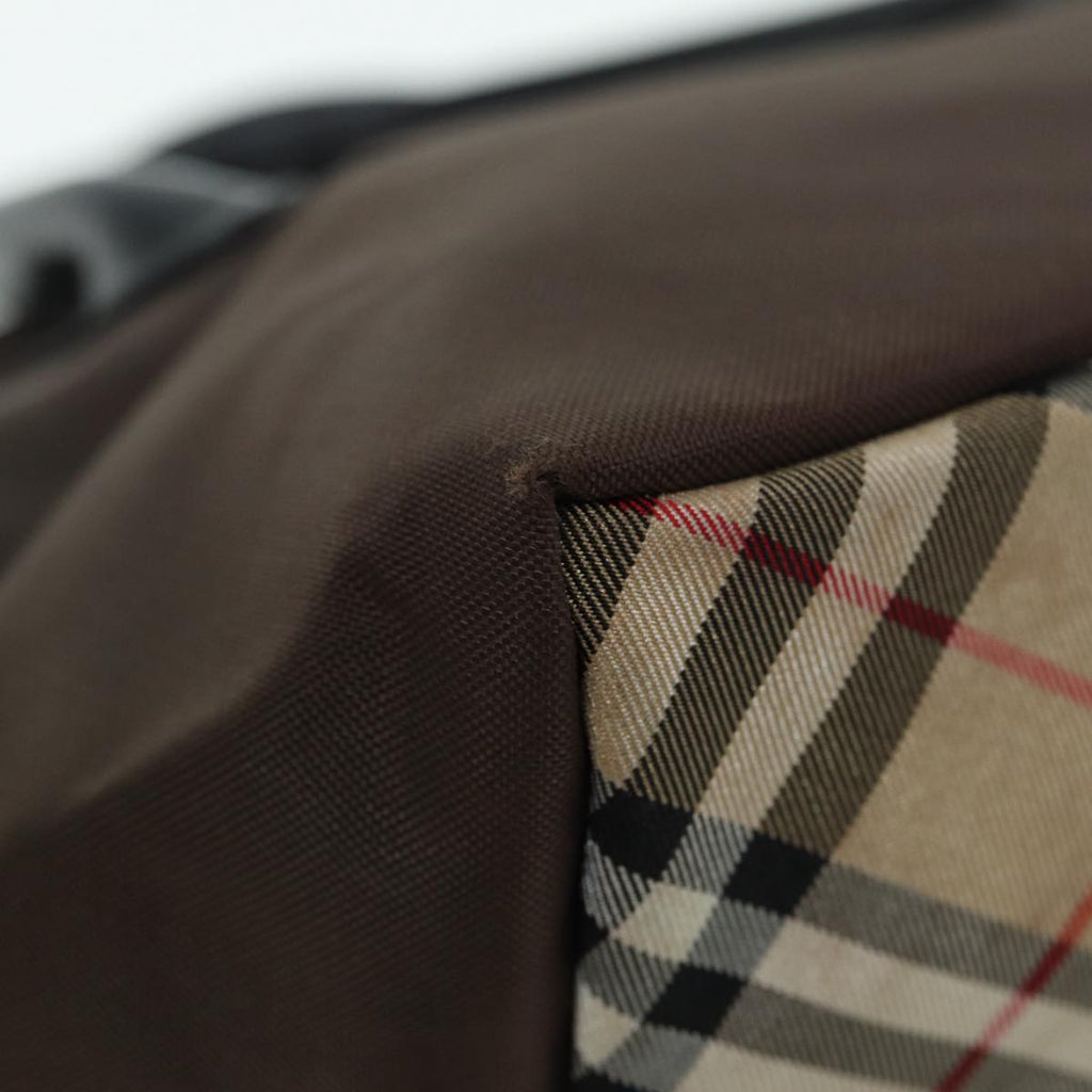 BURBERRY Nova Check Hand Bag Nylon Brown Black Silver ti1962